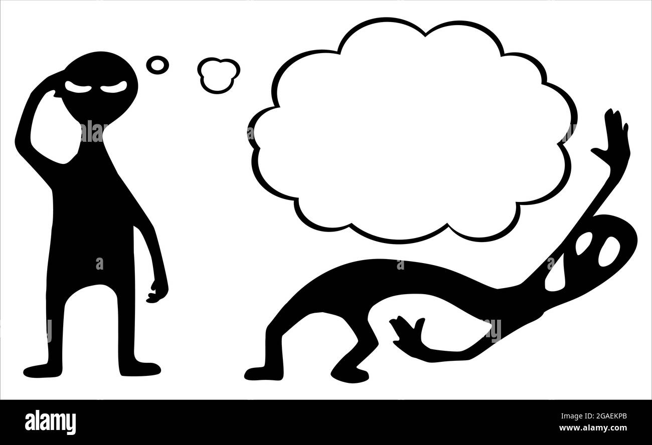 Big Thought Silhouette Cartoon Charakter schwarze Silhouette, Vektor-Illustration, horizontal, isoliert, über weiß Stock Vektor