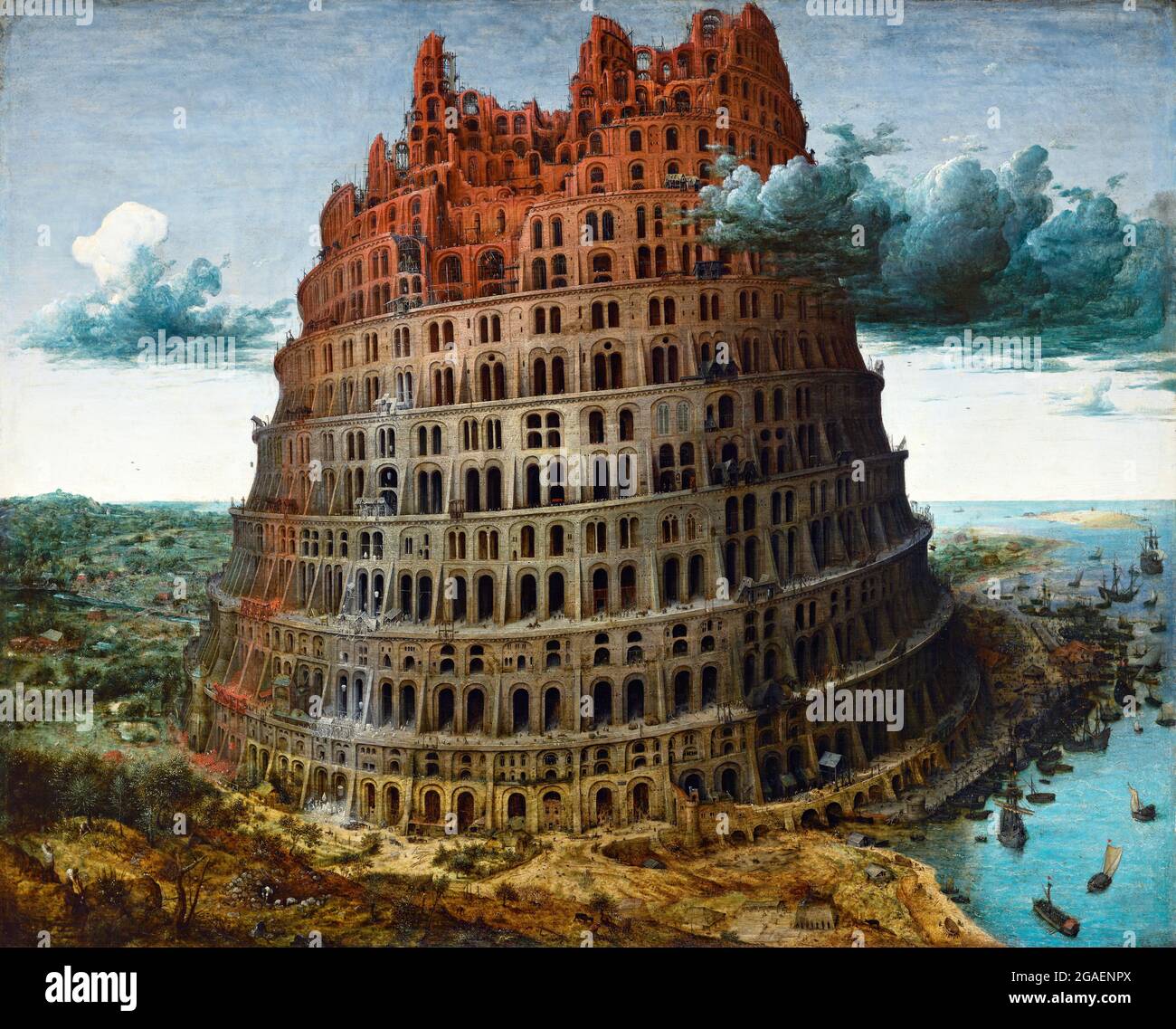 Der Turm zu Babel von Pieter Bruegel dem Älteren, Öl auf Tafel, um 1568. Ausgestellt im Museum Boijmans Van Beuningen, Rotterdam Stockfoto Der Turm zu Babel von Pieter Bruegel dem Älteren, Öl auf Tafel, um 1568. Ausgestellt im Museum Boijmans Van Beuningen, Rotterdam Stockfoto