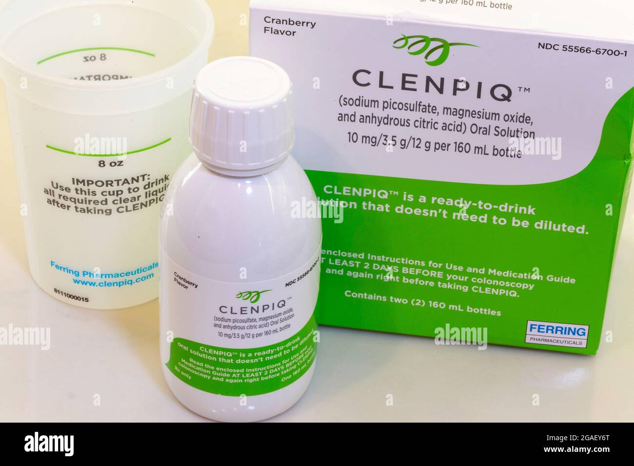 Clenpiq ist ein verschreibungspflichtiges Abführmittel, das vor einer Koloskopie in den USA verwendet wird Stockfoto