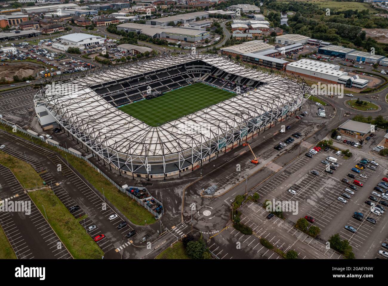 Luftaufnahme des Pride Park Debry, der Heimat des Derby County Football Club Drone von Wayne Roony Stockfoto