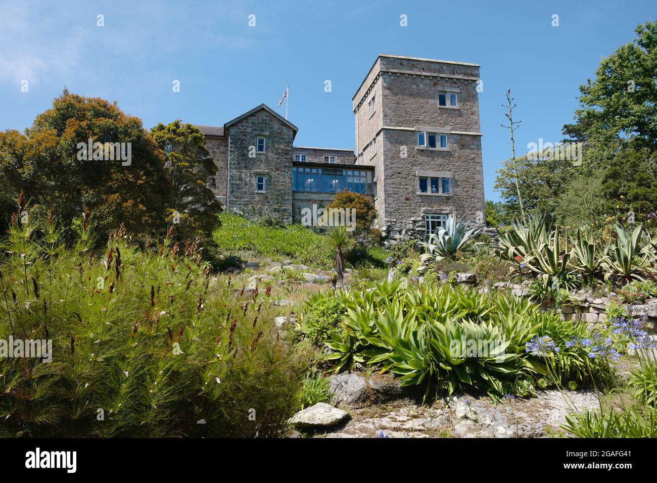 Privatgebäude, Tresco Island, Isles of Scilly, Cornwall, England, Großbritannien, Juli 2021 Stockfoto
