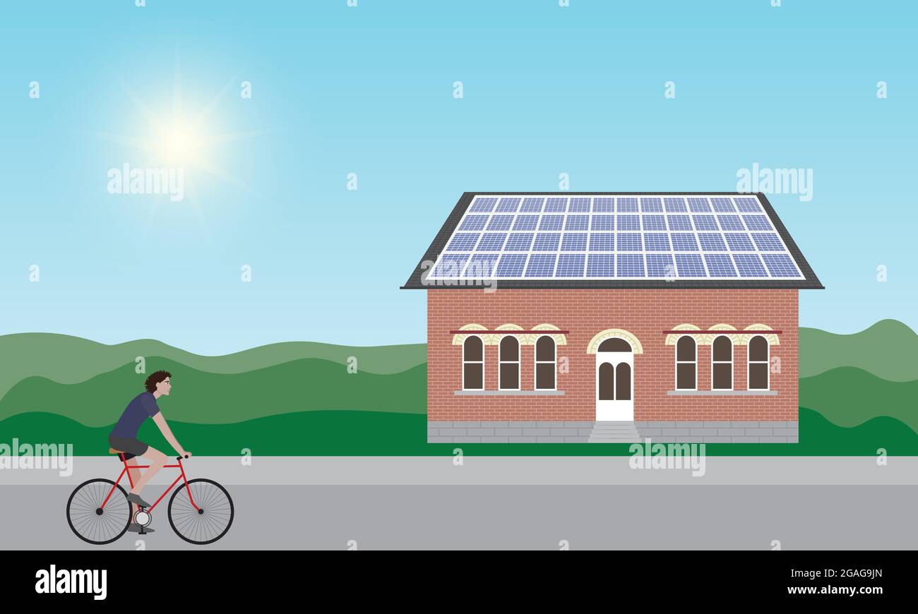 Haus mit Solarpanel. Konzept für erneuerbare Energien Stock Vektor
