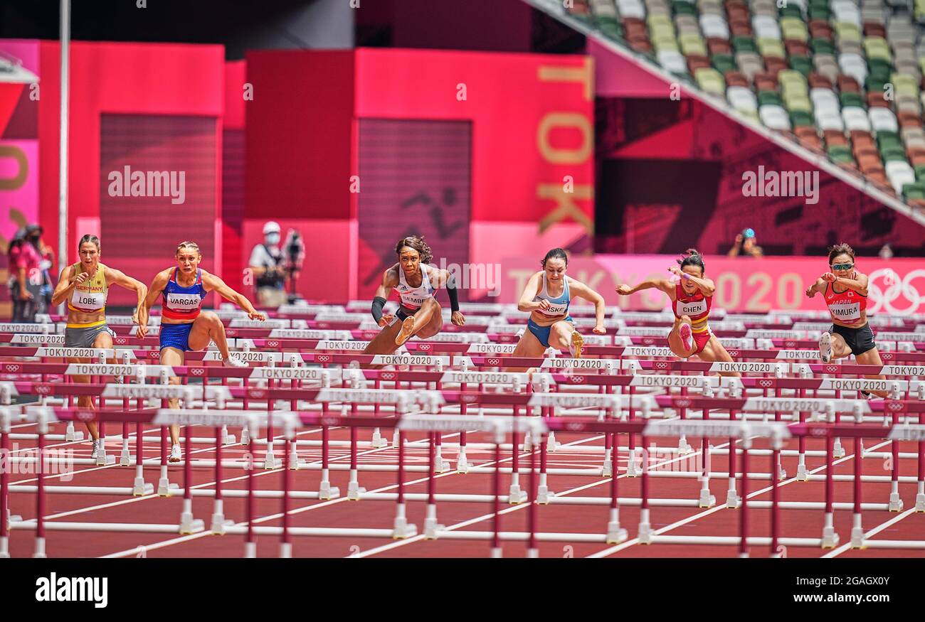 Tokio, Japan. Juli 2021. 31. Juli 2021: Andrea Carolina Vargas aus Costa Rica bei 100 Meter Hürden für Frauen bei den Olympischen Spielen in Tokio, Olympiastadion in Tokio, Tokio, Japan. Kim Price/CSM Credit: CAL Sport Media/Alamy Live News Stockfoto