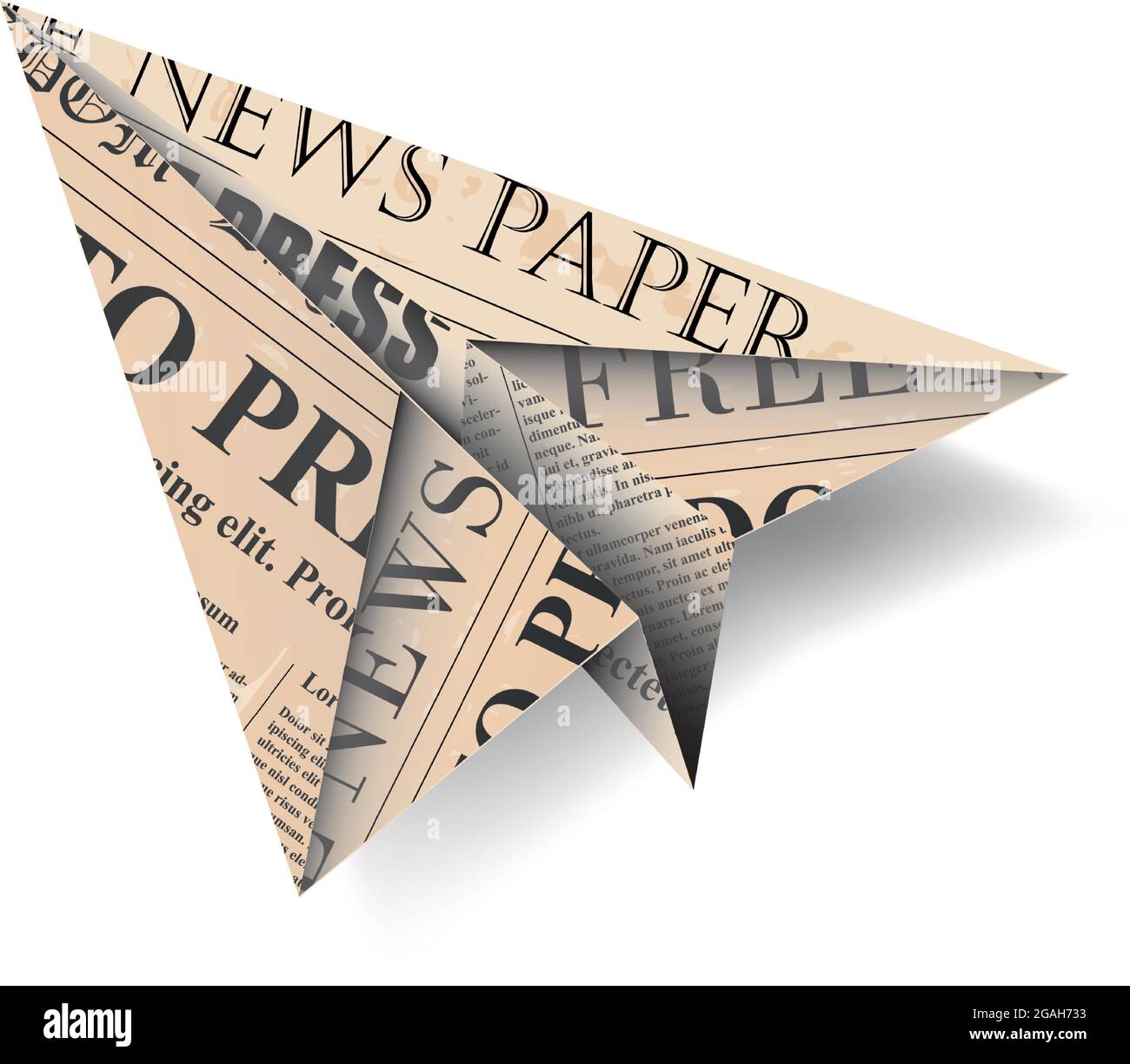 Flugzeug mit gebogenen Zeitung isoliert auf weißem Hintergrund. Freiheit zu drücken Konzept. Vektorgrafik Stock Vektor