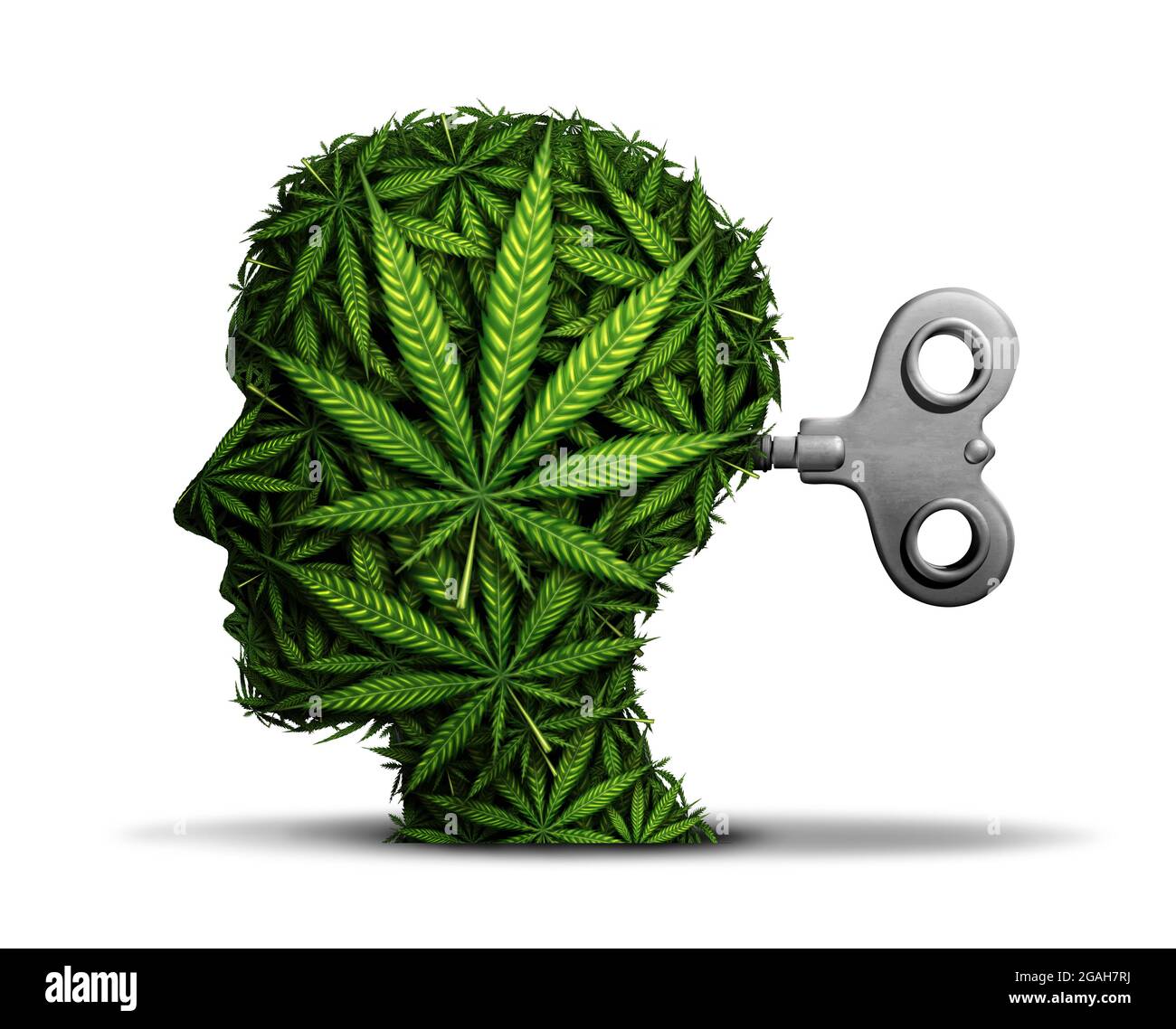 Marihuana-Geschäft und Cannabisindustrie oder geistige Funktion mit der Verwendung von Pot als psychiatrisches Konzept und die Auswirkungen auf das Gehirn. Stockfoto