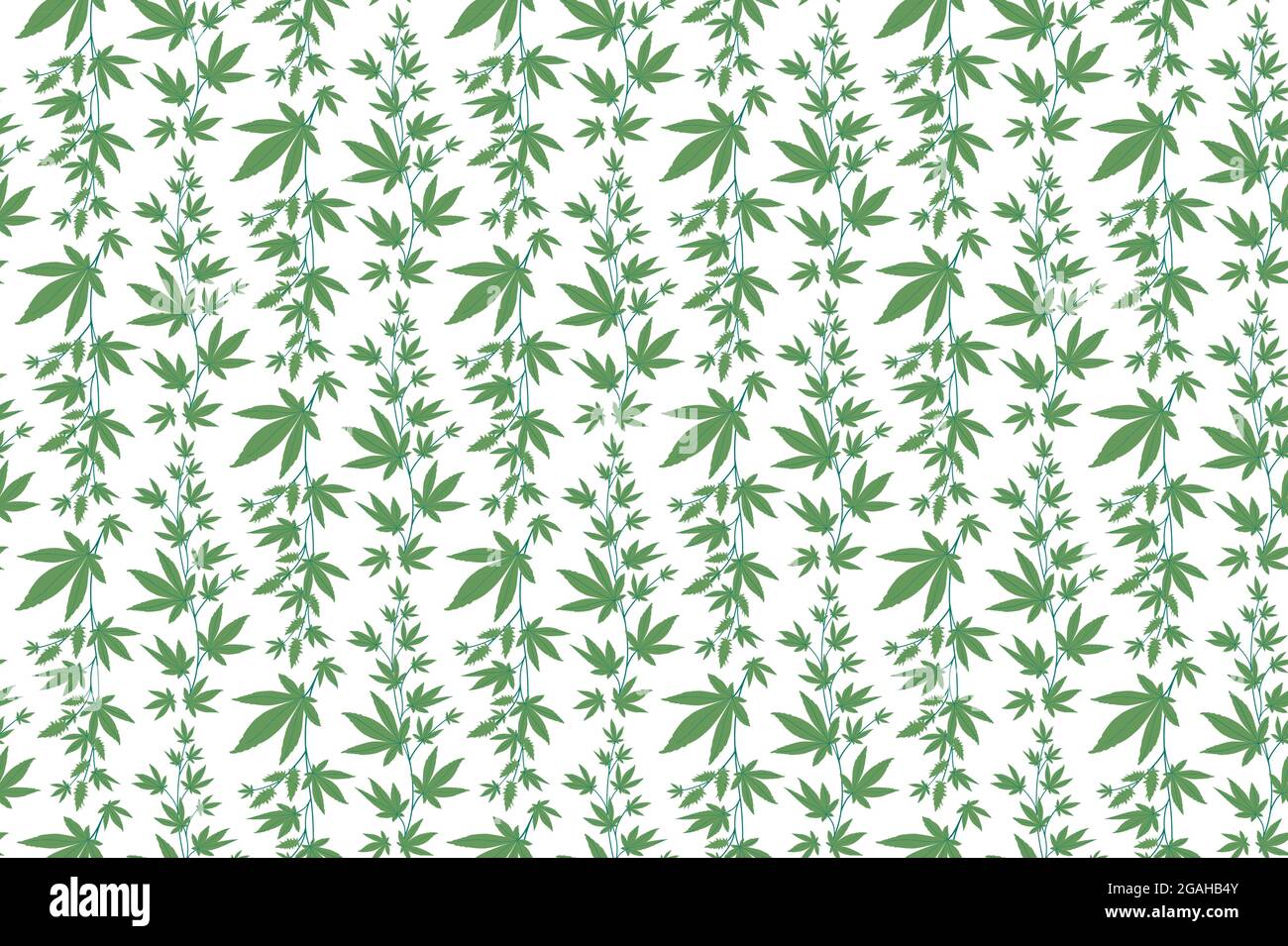 Stilvolles Vektormuster. Blühende Büsche von Cannabis. Organisches Marihuana für Medizin und Entspannung. Isoliertes grünes Kraut auf weißem Hintergrund. Stock Vektor