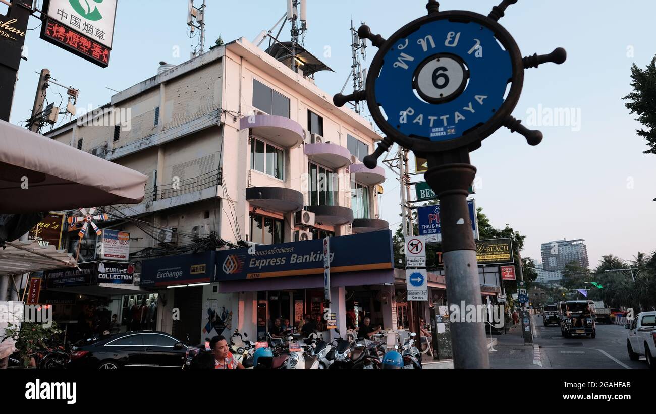 Street Sign Resort open air Nightlife Soi 6 Pattaya Thailand Stockfoto