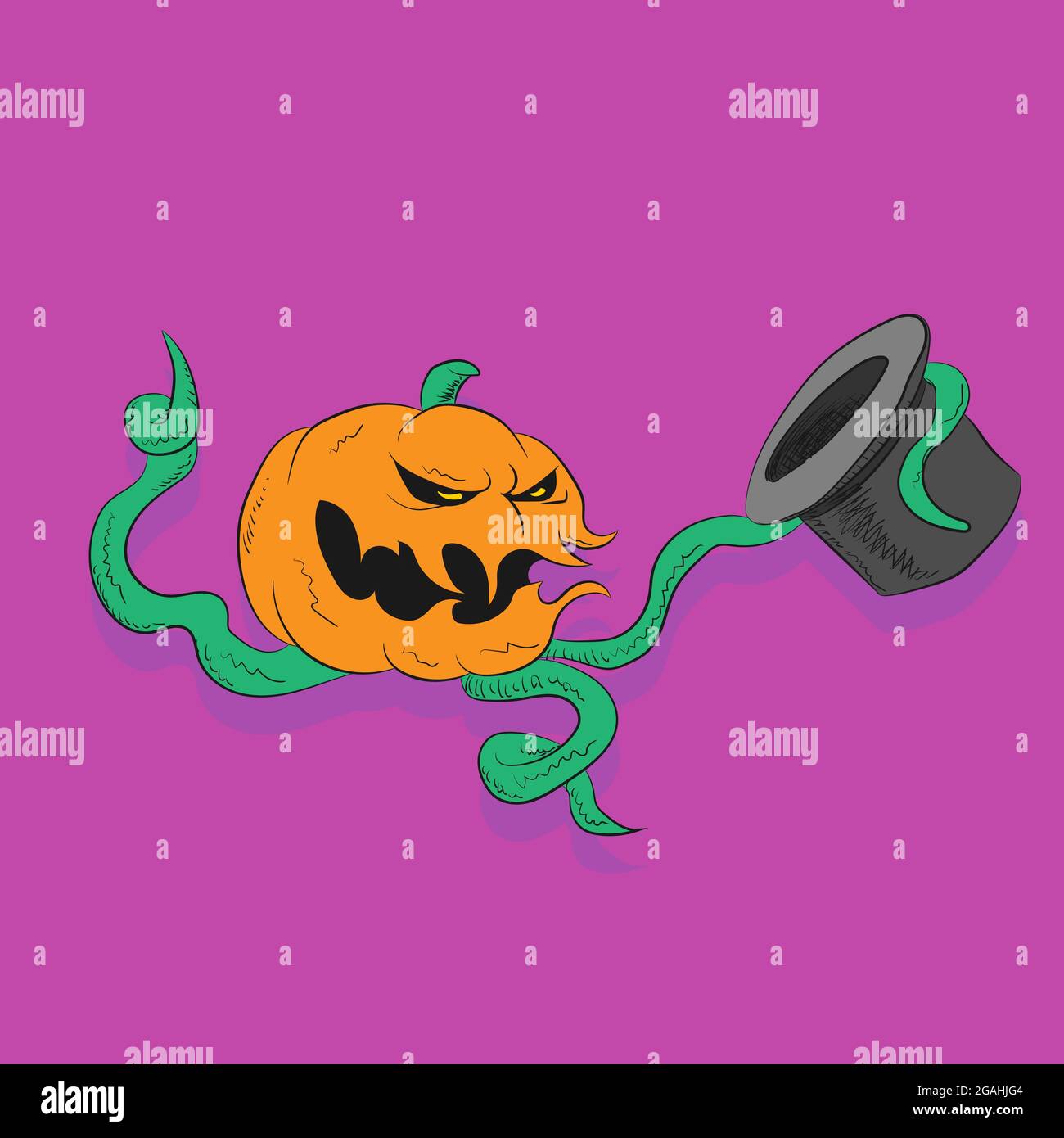 Kürbis Halloween Gesicht Stiele Hut Cartoon Doodle Vektorbild auf isolierten Hintergrund. Stock Vektor