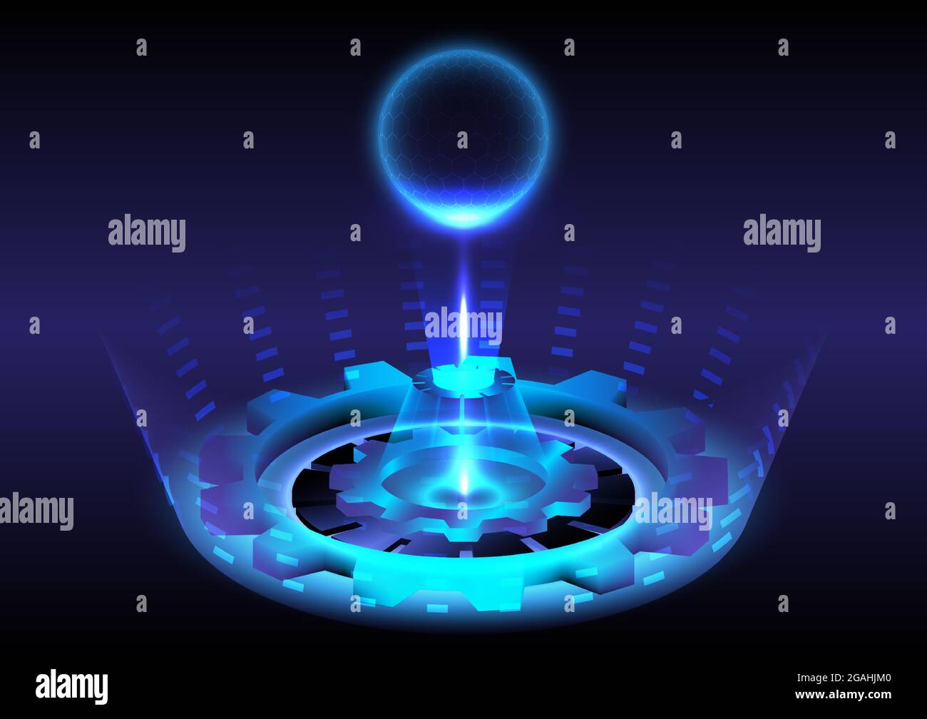 Abstrakter Hintergrund. Futuristische Portal- und Hologramm-Wissenschaft. digitale sci-Fi-Hi-Tech in leuchtender HUD-Schaltung. Magisches Tor in der Spielfantasie. Kugeltelepor Stock Vektor