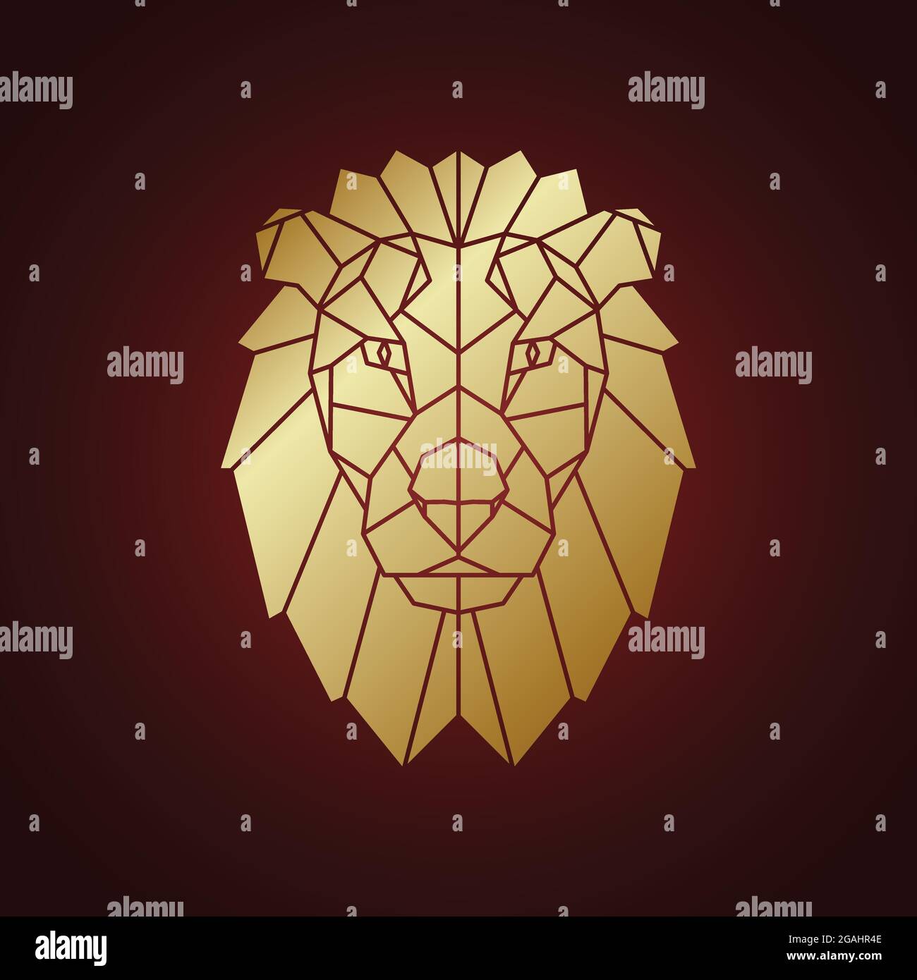 Kopf des goldenen Löwen, geometrische Silhouette isoliert auf dunklem Hintergrund. Lion Low-Poly-Porträt. Vektorgrafik. Stock Vektor