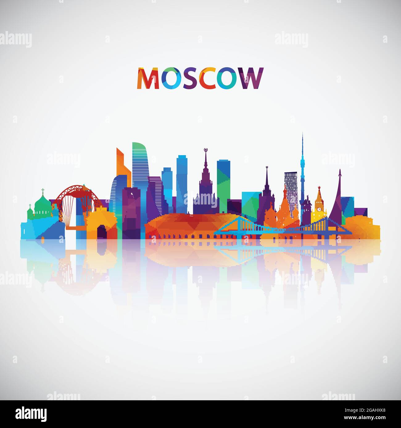Silhouette der Moskauer Skyline im farbenfrohen geometrischen Stil. Symbol für Ihr Design. Vektorgrafik. Stock Vektor