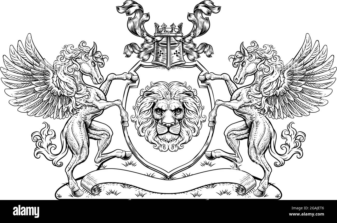 Wappen Pegasus Pferde Wappen Löwenschilddichtung Stock Vektor