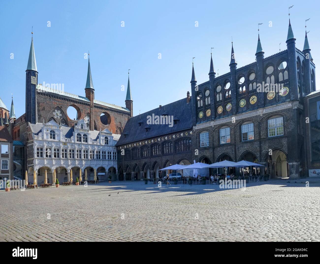 Landschaft rund um den Markt Anno Dazumal in Lübeck, einer hansestadt in Norddeutschland Stockfoto