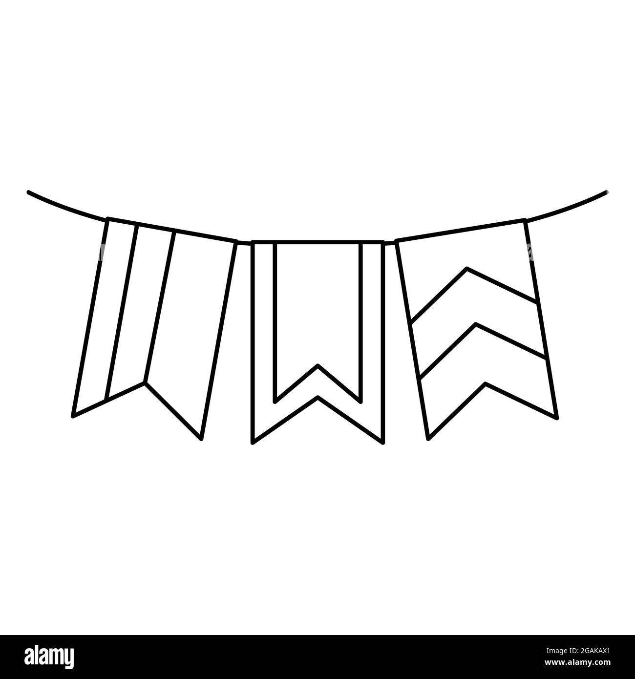Party Girlande Umriss Vektor-Symbol isoliert auf weißem Hintergrund. Festliche Fahnen zum Geburtstag und Jubiläum hängen. Dekoratives Element. Stock Vektor