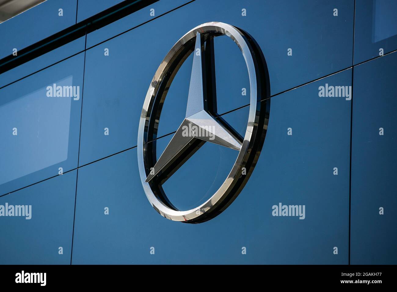 Mercedes Logo, F1 Grand Prix von Ungarn beim Hungaroring am 30. Juli 2021 in Budapest, Ungarn. (Foto von HOCH ZWEI) Stockfoto