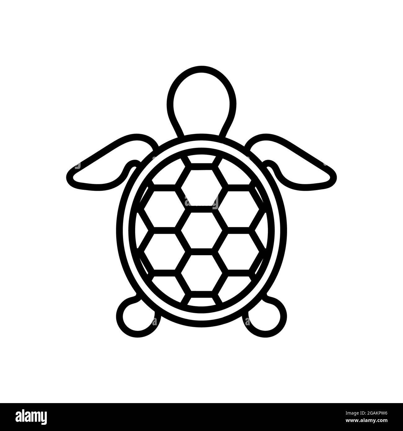 Schildkrötensymbol. Meeresfrüchte flaches Piktogramm für Web. Linienhub. Isoliert auf weißem Hintergrund. Gliederungsvektor eps10 Stockfoto