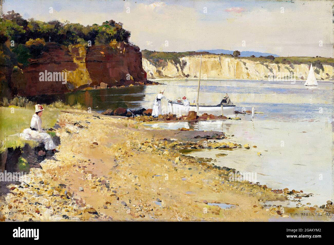 Tom Roberts. Gemälde mit dem Titel „Slumbering Sea, Mentone“ von Thomas William Roberts (1856-1931), Öl auf Leinwand, 1887 Stockfoto