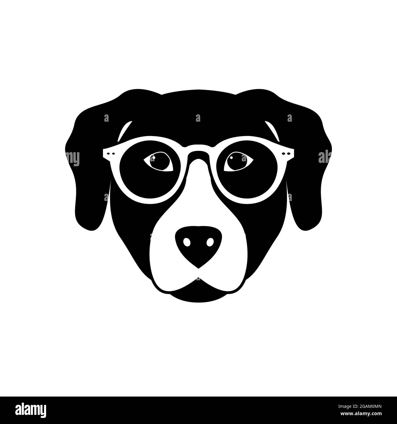 Portrait von Labrador Retriever in einer Brille isoliert auf weißem Hintergrund. Hundesymbol. Vektorgrafik. Stock Vektor