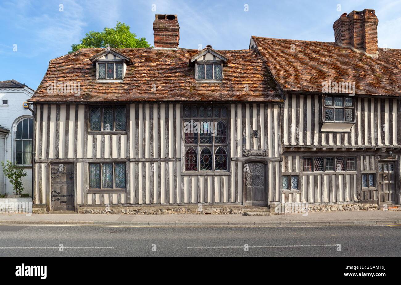 Außenansicht der mittelalterlichen Halle, Pickmoss, auf der High Street in Otford, Kent. Stockfoto