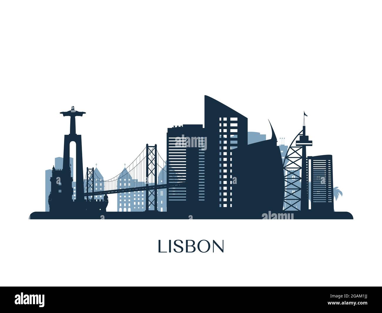 Skyline von Lissabon, monochrome Silhouette. Vektorgrafik. Stock Vektor