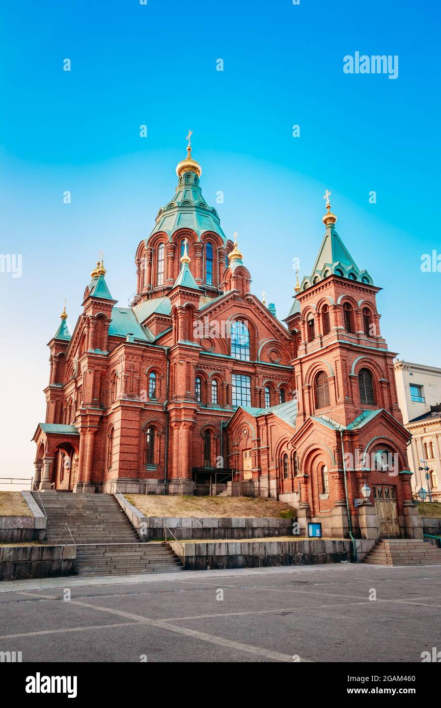 Uspenski-Kathedrale, Helsinki Am Sonnigen Sommertag. Rote Kirche In Der Finnischen Hauptstadt, Finnland Stockfoto