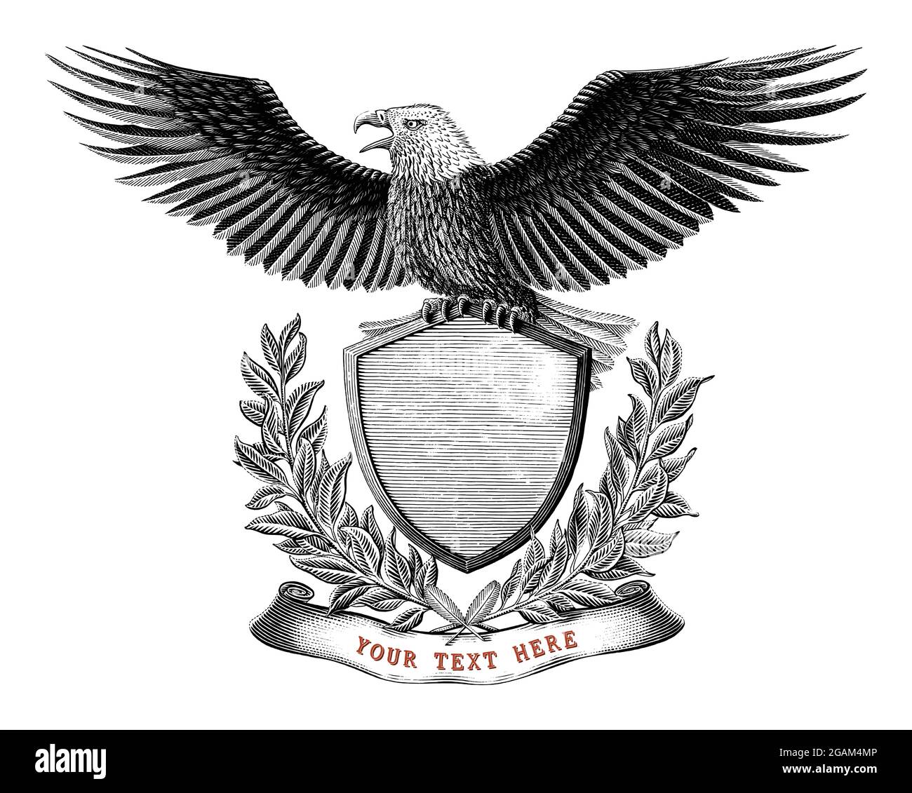 Eagle Branding Logo Design Hand zeichnen Vintage Gravur Stil schwarz und weiß Clip Art isoliert auf weißem Hintergrund Stock Vektor
