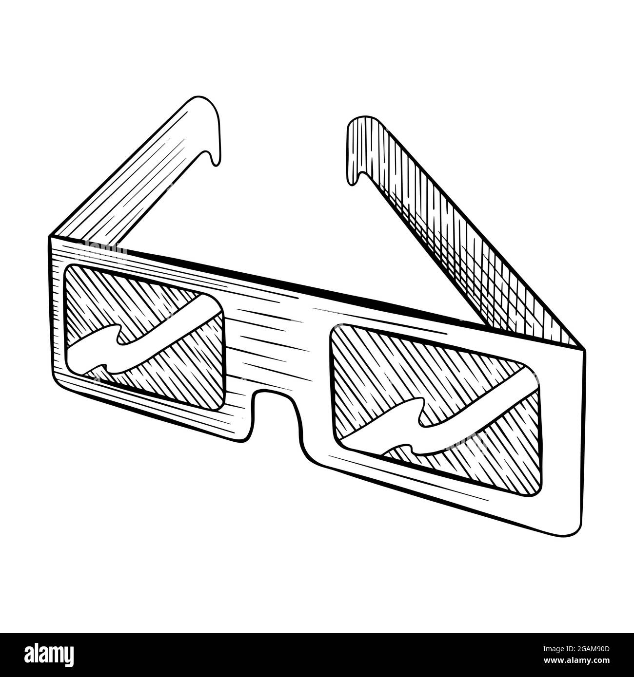 3d-Brillen für die Filmwiedergabe. Schwarze Vintage-Skizze auf weißem  Hintergrund. Vektorgrafik Stock-Vektorgrafik - Alamy