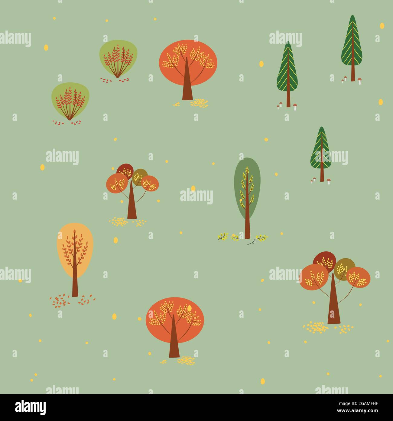 Nahtloser Hintergrund mit stilisierten Herbstbäumen verschiedener Arten Stock Vektor