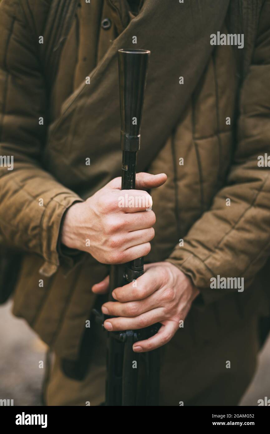 Detail der sowjetischen russischen Militärmunition - Maschinengewehr des Zweiten Weltkriegs Stockfoto
