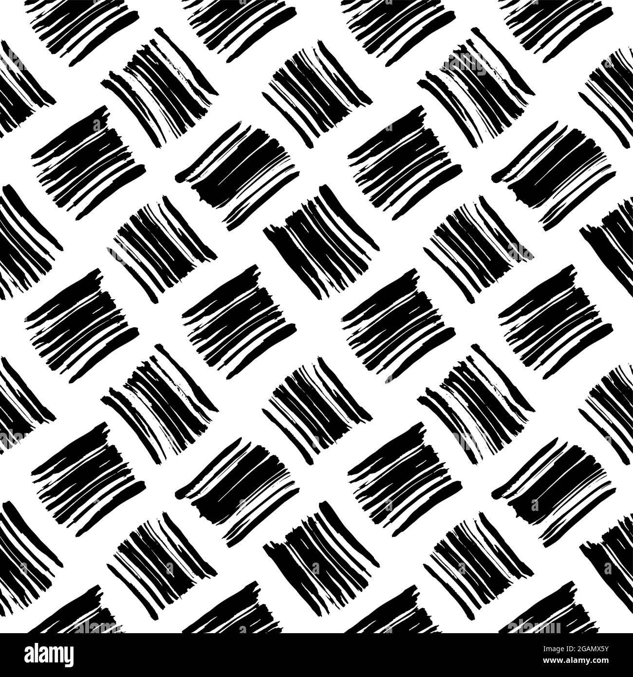 Nahtlose Pinselstriche. Abstrakte, handgezeichnete Halbkreise, Grunge-Texturzeichnung. Schwarze Farbe trockene Pinselstriche auf weißem Hintergrund. Geometrisch Stock Vektor