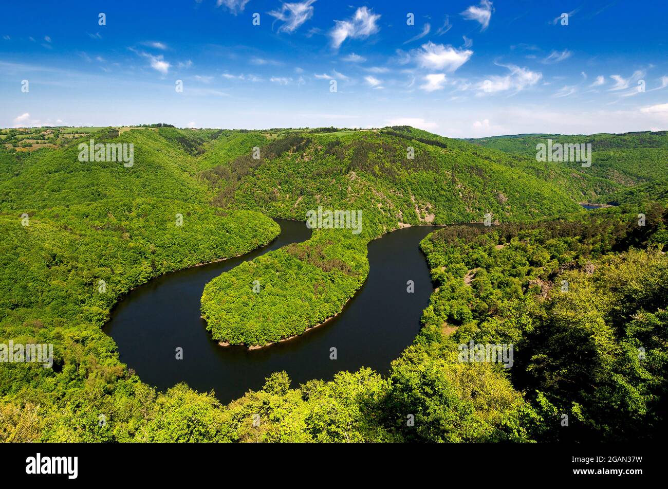 Schlendern Sie durch Queuille und den Fluss sioule, Puy de Dome, Auvergne Rhones Alpen, Frankreich Stockfoto