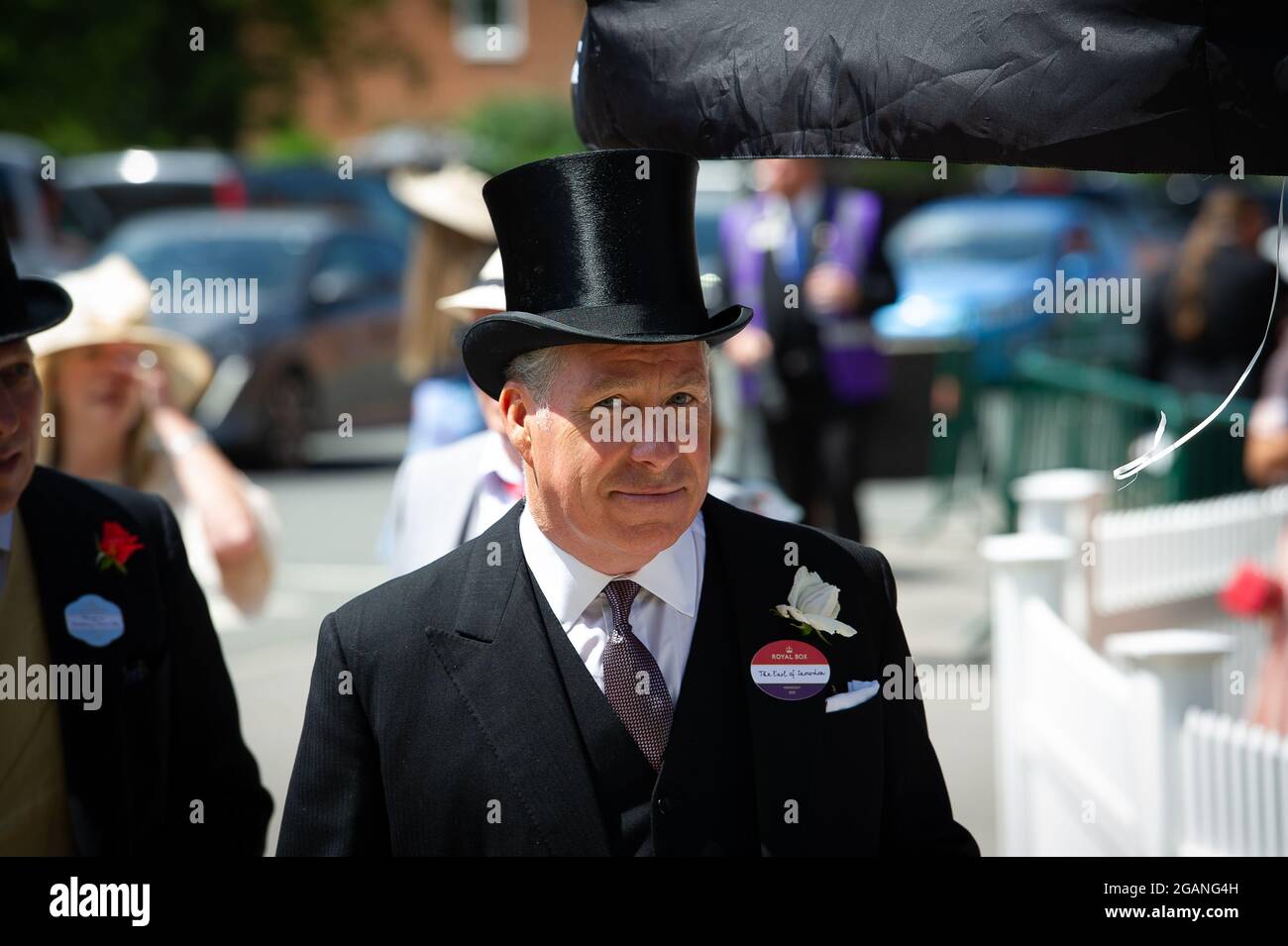 Ascot, Bergen, Großbritannien. Juni 2021. Der Earl of Snowden, Sohn der verstorbenen Prinzessin Margaret, kommt in Royal Ascot an. Quelle: Maureen McLean/Alamy Stockfoto