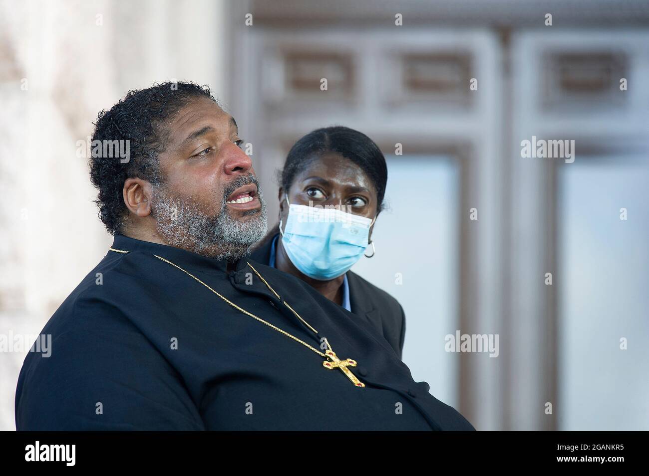 Stimmrechte. Juli 2021. Rev. Dr. William J. Barber II. Mit der Kampagne der Armen in der Texas State Capital, um Maßnahmen des Bundes im Hinblick auf die Stimmrechte zu fordern. Austin, Texas. Mario Cantu/CSM/Alamy Live News Stockfoto