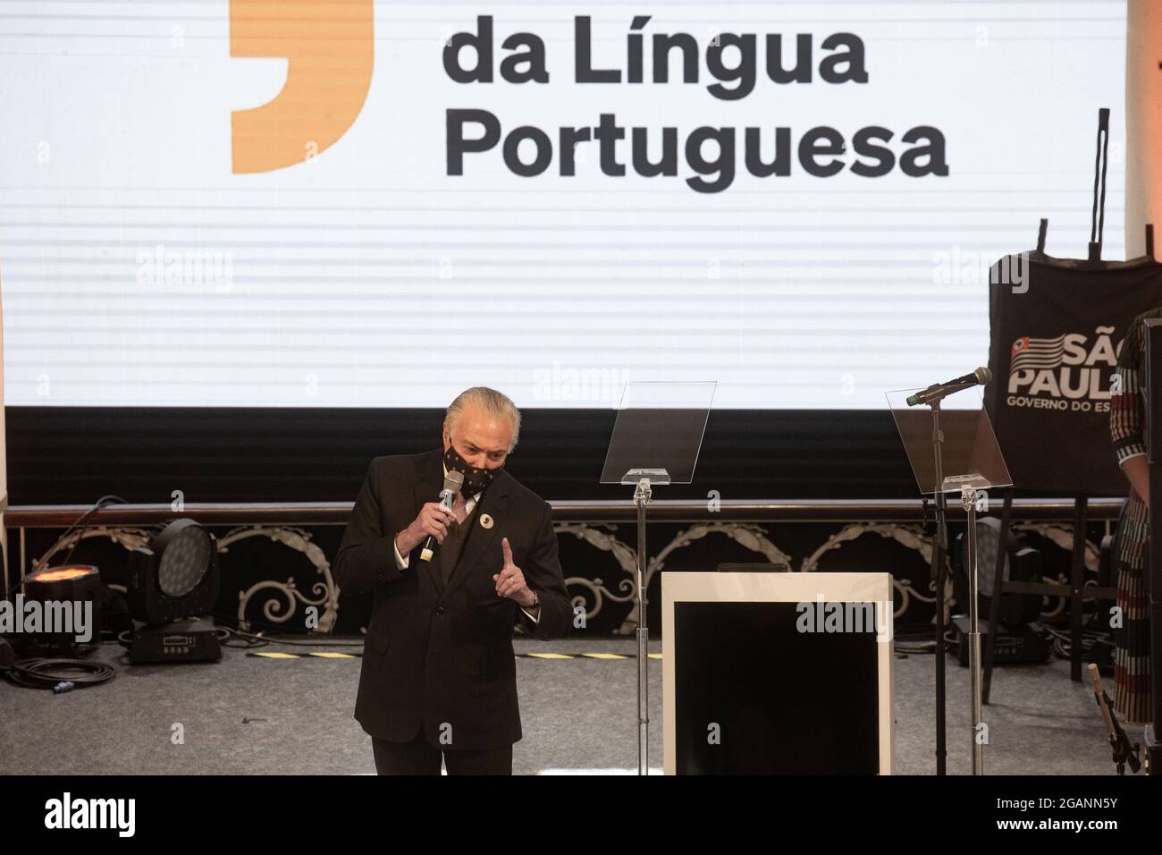 Sao Paulo, Sao Paulo, Brasilien. Juli 2021. MICHEL TEMER, ehemaliger  brasilianischer Präsident, nimmt an der Wiedereröffnung des Museums für  Portugiesische Sprache in der zentralen Region Sao Paulo (SP) am Samstag,  den 31.