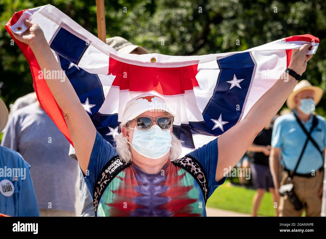Austin, Texas, USA. 31. Juli 2021. Kundgebung am State Capitol. Die Kampagne der Armen beendete ihren viertägigen, 27 Meilen langen marsch von Georgetown nach Austin am Samstagmorgen im Capitol. Während sie als Wahlrechtskundgebung bezeichnet wurde, forderte die Kampagne auch eine Erhöhung des Mindestlohns unter anderen „Arbeitnehmern“. Kredit: Sidney Bruere/Alamy Live Nachrichten Stockfoto