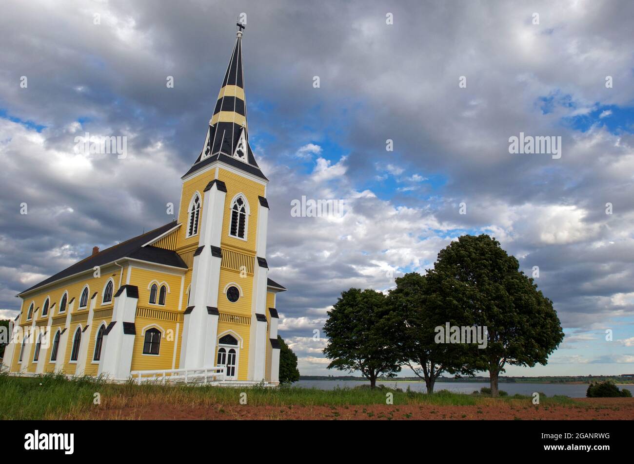 Die Wahrzeichen der römisch-katholischen St. Patrick's Church in der Nähe des Grand River und der Bayside, Prince Edward Island, wurde 1839 fertiggestellt und 1890 erweitert. Stockfoto
