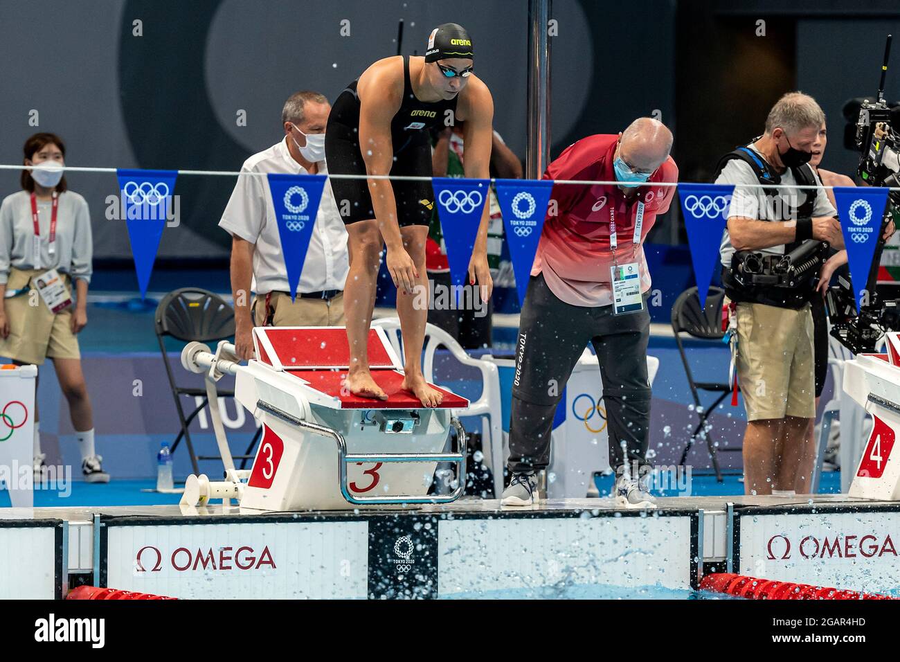 TOKIO, JAPAN - 29. JULI: Ranomi Kromowidjojo aus den Niederlanden tritt bei den Olympischen Spielen in Tokio 2020 in der gemischten 4x100-m-Medaillenstaffel an Stockfoto