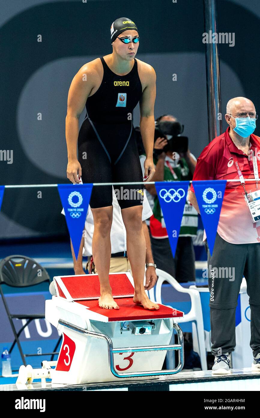 TOKIO, JAPAN - 29. JULI: Ranomi Kromowidjojo aus den Niederlanden tritt bei den Olympischen Spielen in Tokio 2020 in der gemischten 4x100-m-Medaillenstaffel an Stockfoto