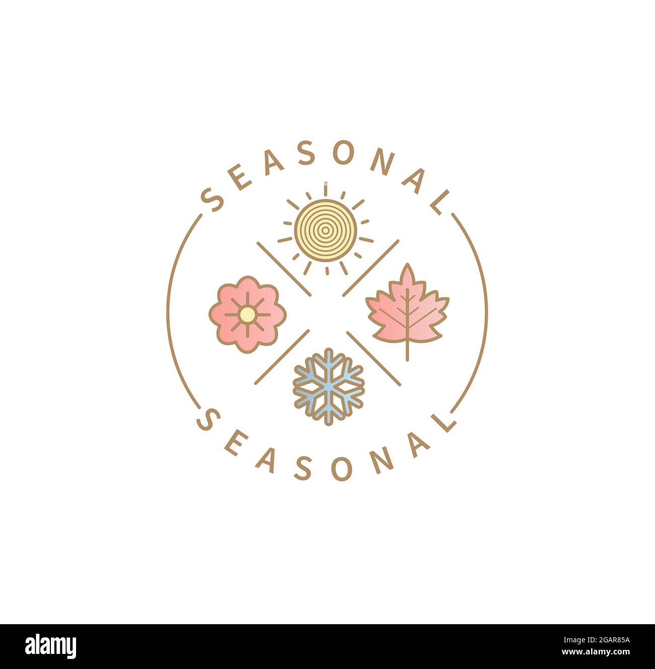 Symbole für 4 Jahreszeiten, Sommer, Herbst, Winter, Frühling. Stock Vektor