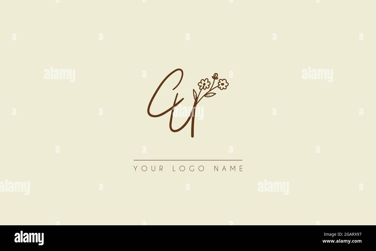 Anfangsbuchstabe CU oder UC Unterschrift handschriftliche Hochzeit botanischen floralen Symbol Logo Vektor Design Illustration Stock Vektor