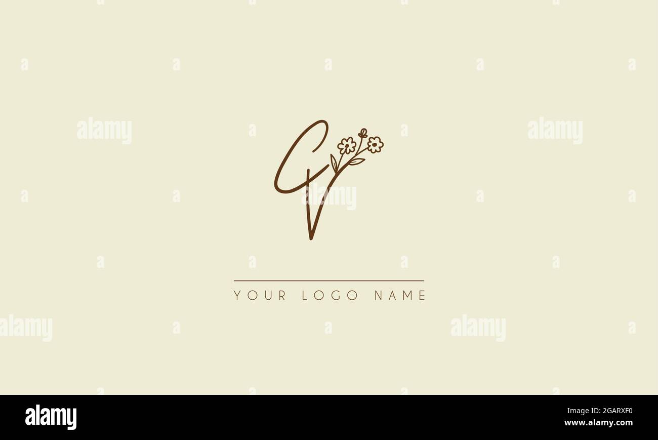 Anfangsbuchstabe CV oder VC Unterschrift handschriftliche Hochzeit botanischen floralen Symbol Logo Vektor Design Illustration Stock Vektor