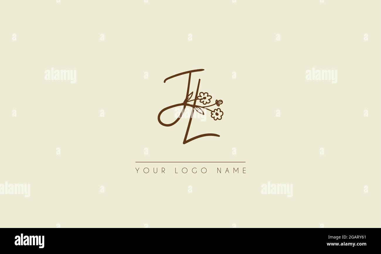 Anfangsbuchstabe JL oder LJ Unterschrift handschriftliche Hochzeit botanischen floralen Symbol Logo Vektor Design Illustration Stock Vektor