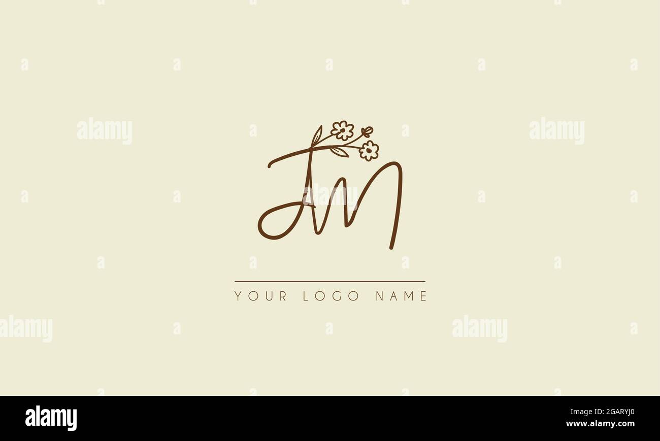 Anfangsbuchstabe JM oder MJ Signature handschriftliche Hochzeit botanischen floralen Symbol Logo Vektor Design Illustration Stock Vektor