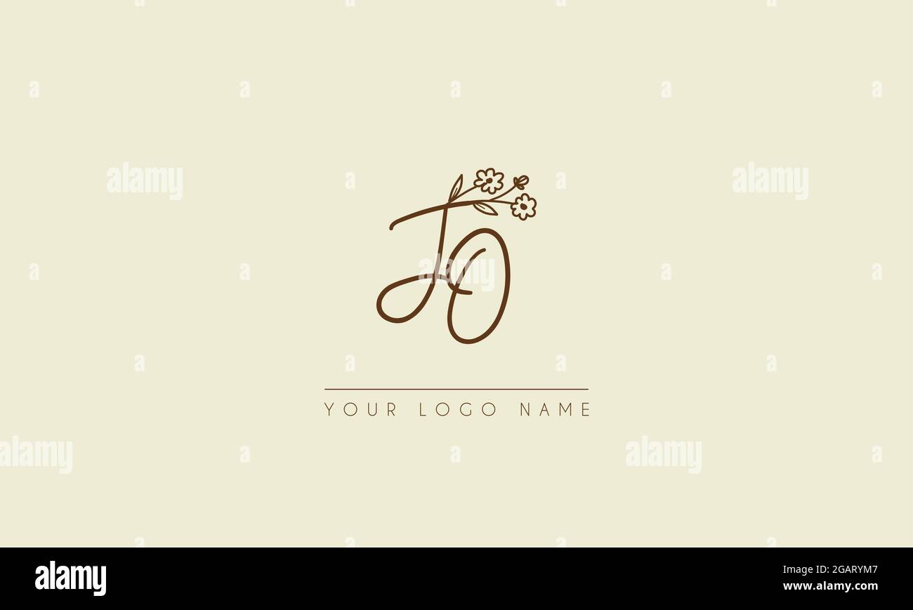 Anfangsbuchstabe JO oder OJ Unterschrift handschriftliche Hochzeit botanischen floralen Symbol Logo Vektor Design Illustration Stock Vektor