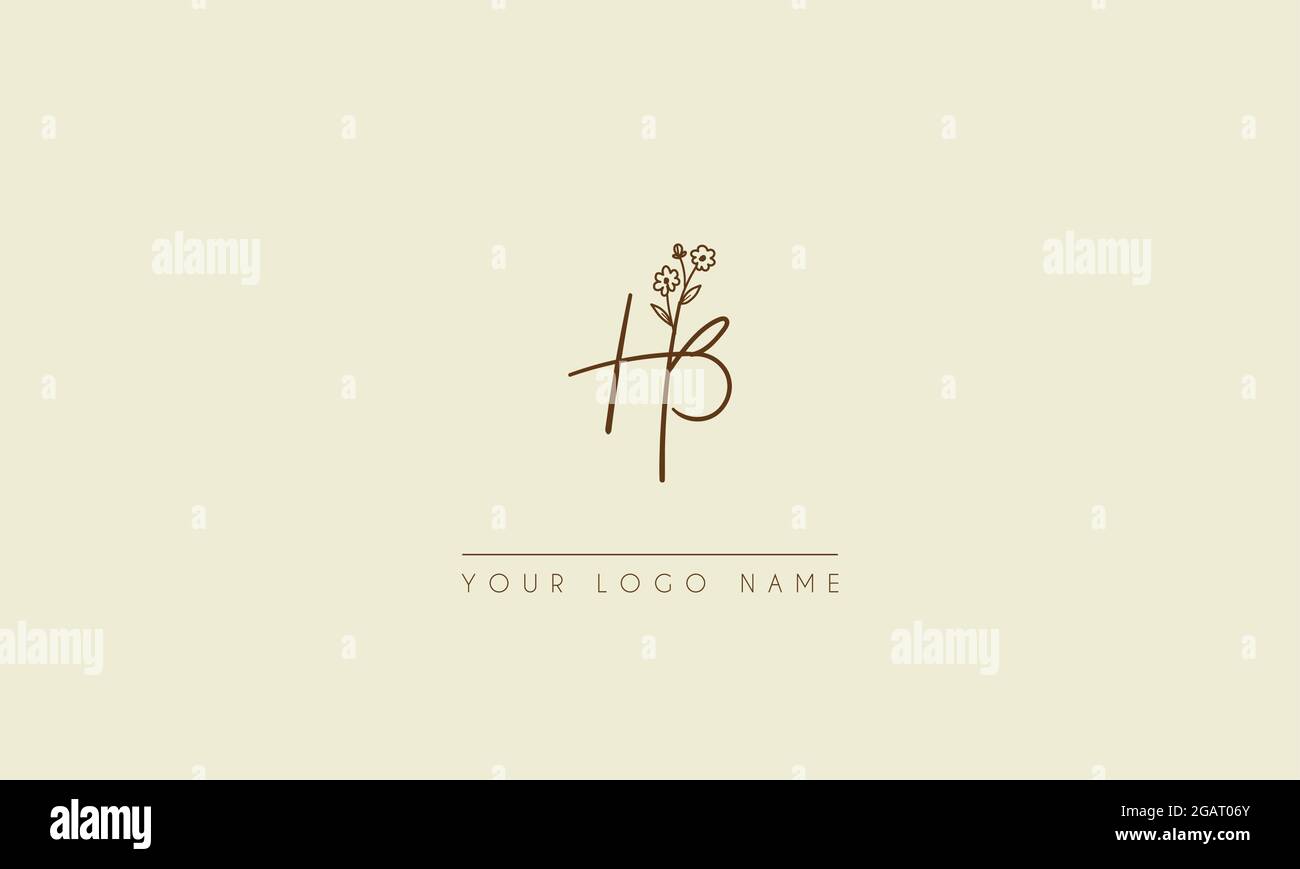 Anfangsbuchstabe HB oder BH Unterschrift handschriftliche Hochzeit botanischen floralen Symbol Logo Vektor Design Illustration Stock Vektor