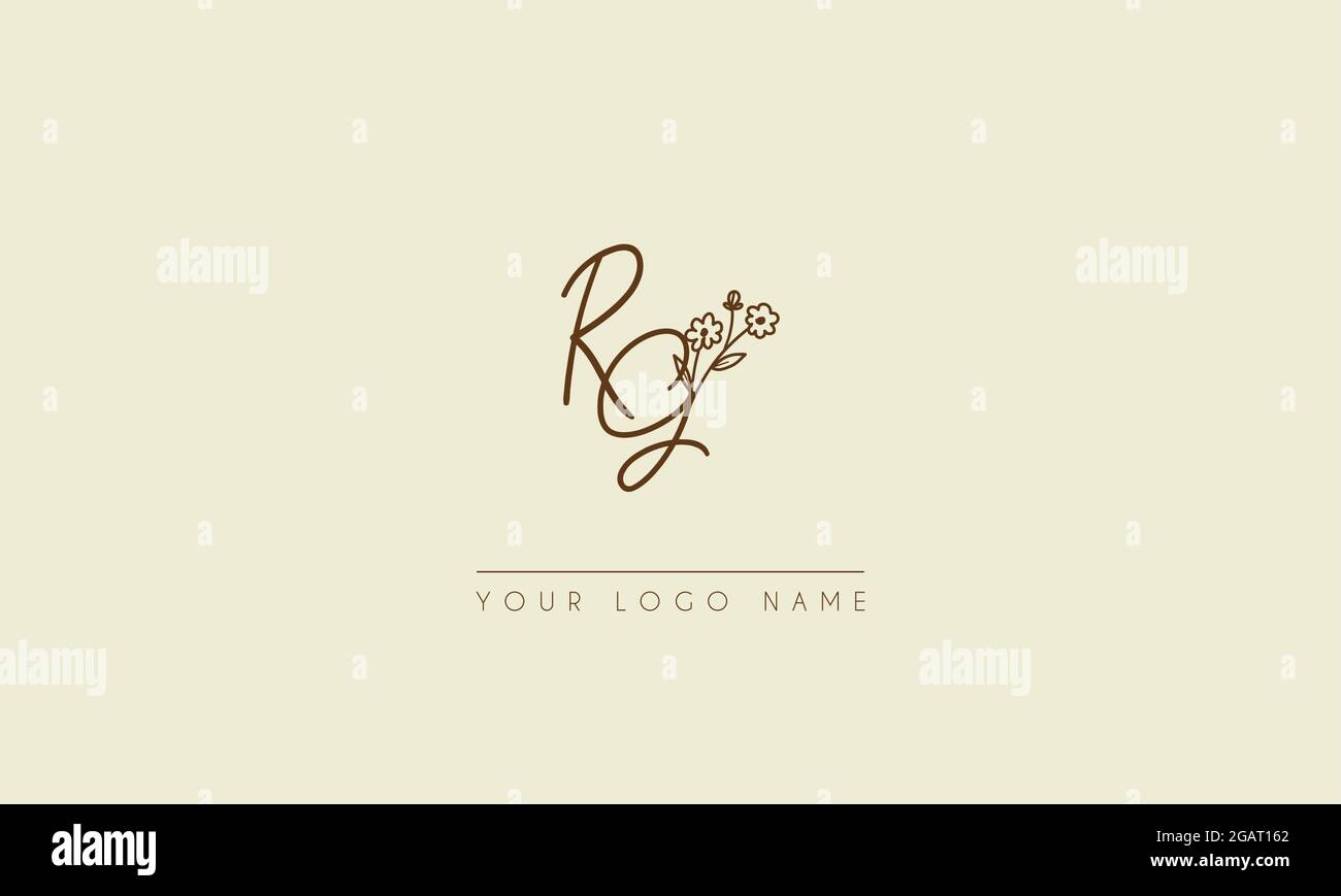 Anfangsbuchstabe RG oder GR Unterschrift handschriftliche Hochzeit botanischen floralen Symbol Logo Vektor Design Illustration Stock Vektor