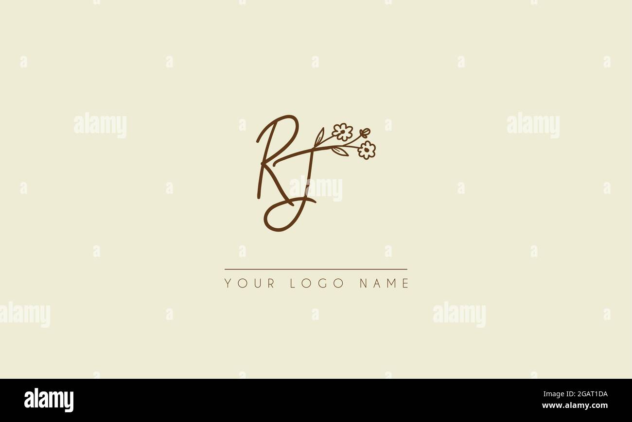 Anfangsbuchstabe RJ oder JR Unterschrift handgeschriebene Hochzeit botanischen floralen Symbol Logo Vektor Design Illustration Stock Vektor