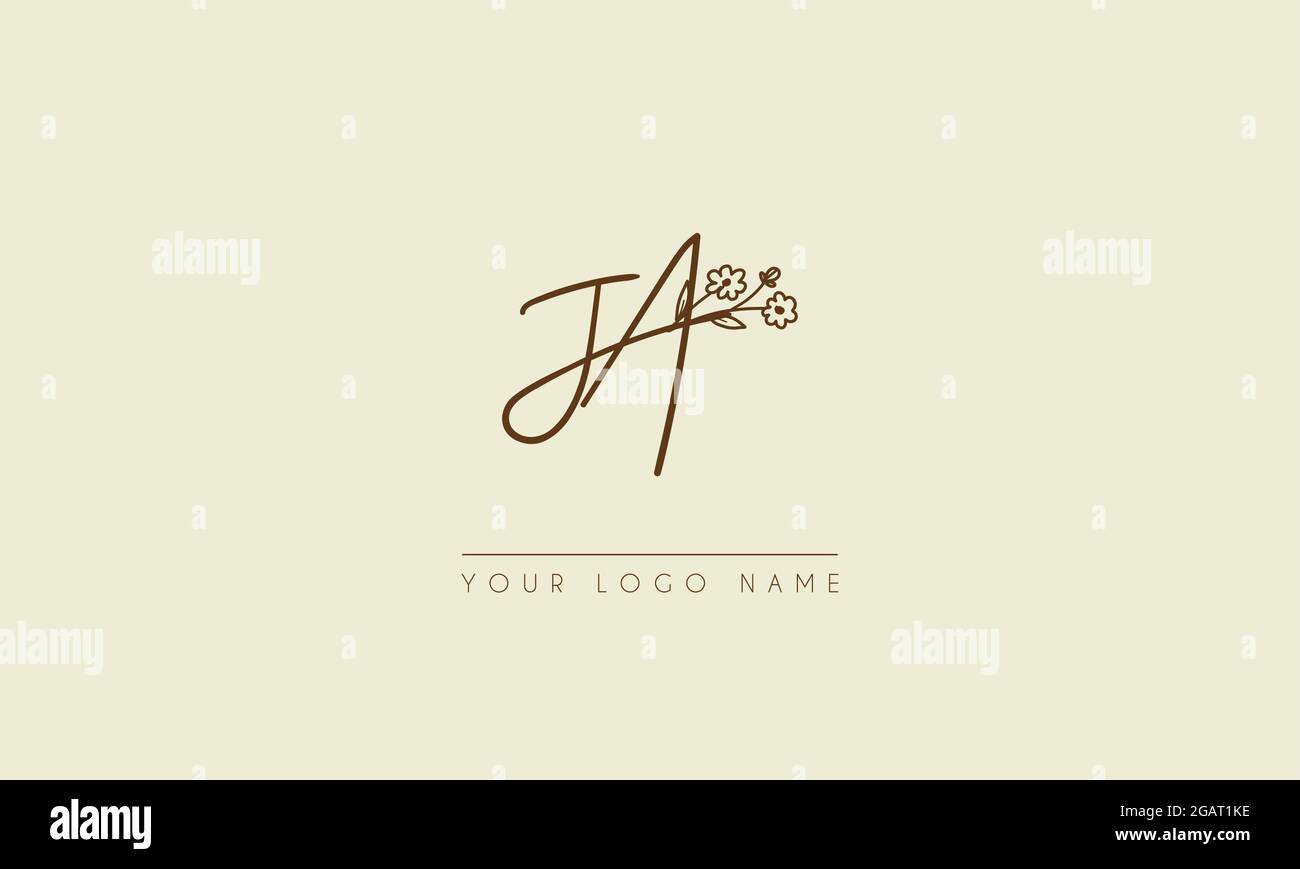 Anfangsbuchstabe ja oder AJ Unterschrift handschriftliche Hochzeit botanischen floralen Symbol Logo Vektor Design Illustration Stock Vektor