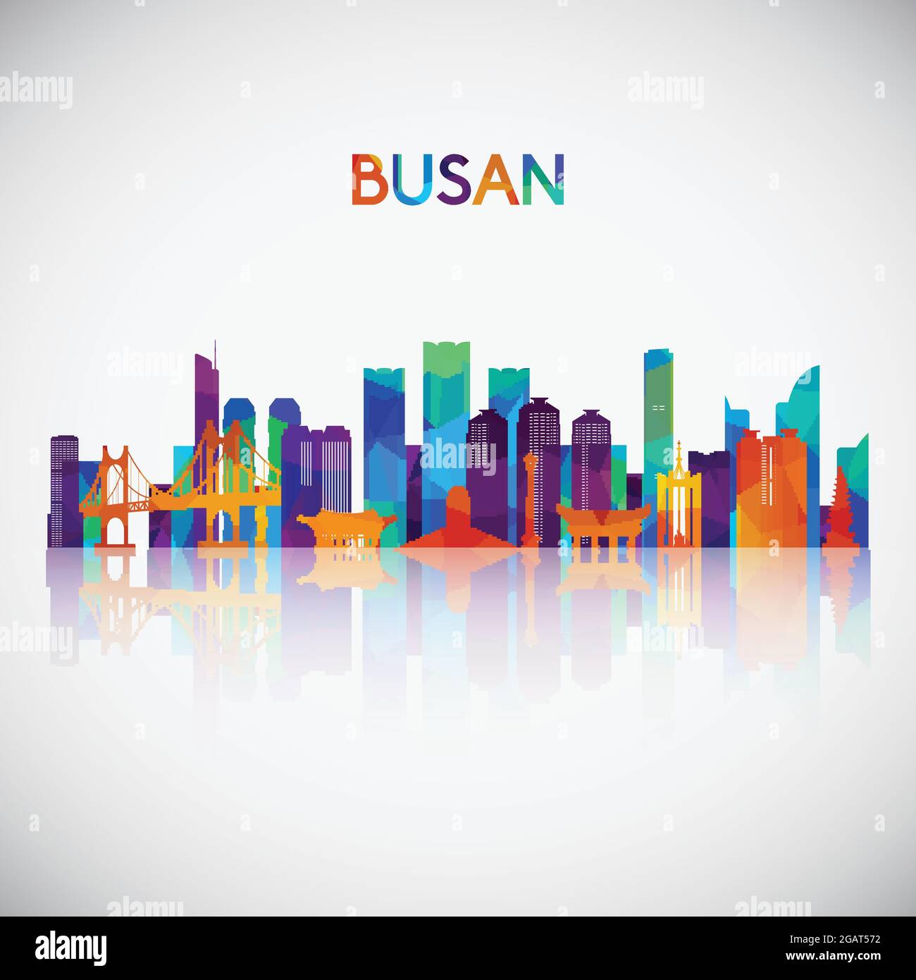 Busan Skyline Silhouette in farbenfrohem geometrischen Stil. Symbol für Ihr Design. Vektorgrafik. Stock Vektor