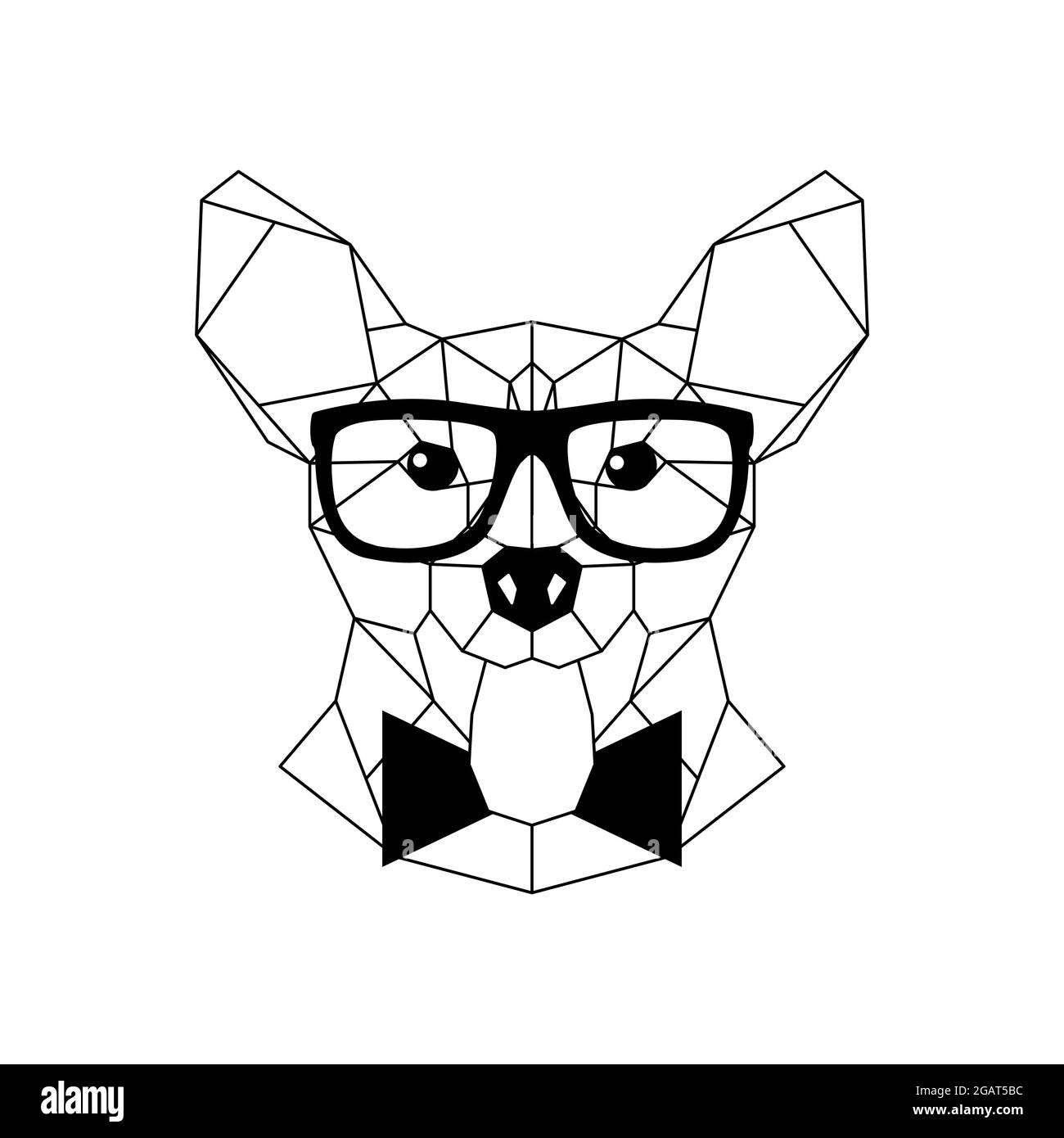 Polygonaler Corgi Dog in modischer Brille und Fliege. Geometrisches Hundesymbol. Vektorgrafik. Stock Vektor